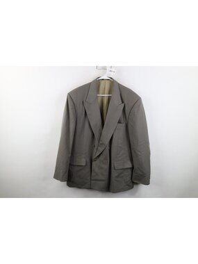 Vtg 90s Double Breasted Suit Coat Blazer Jacket Mens Size 46R Wool Blend Gray